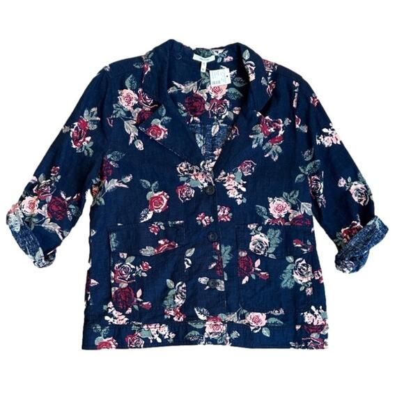 Maurices Jackets & Blazers - Maurice's Linen Blend Jacket Top Shacket Blue Rose Floral Size M Casual Office